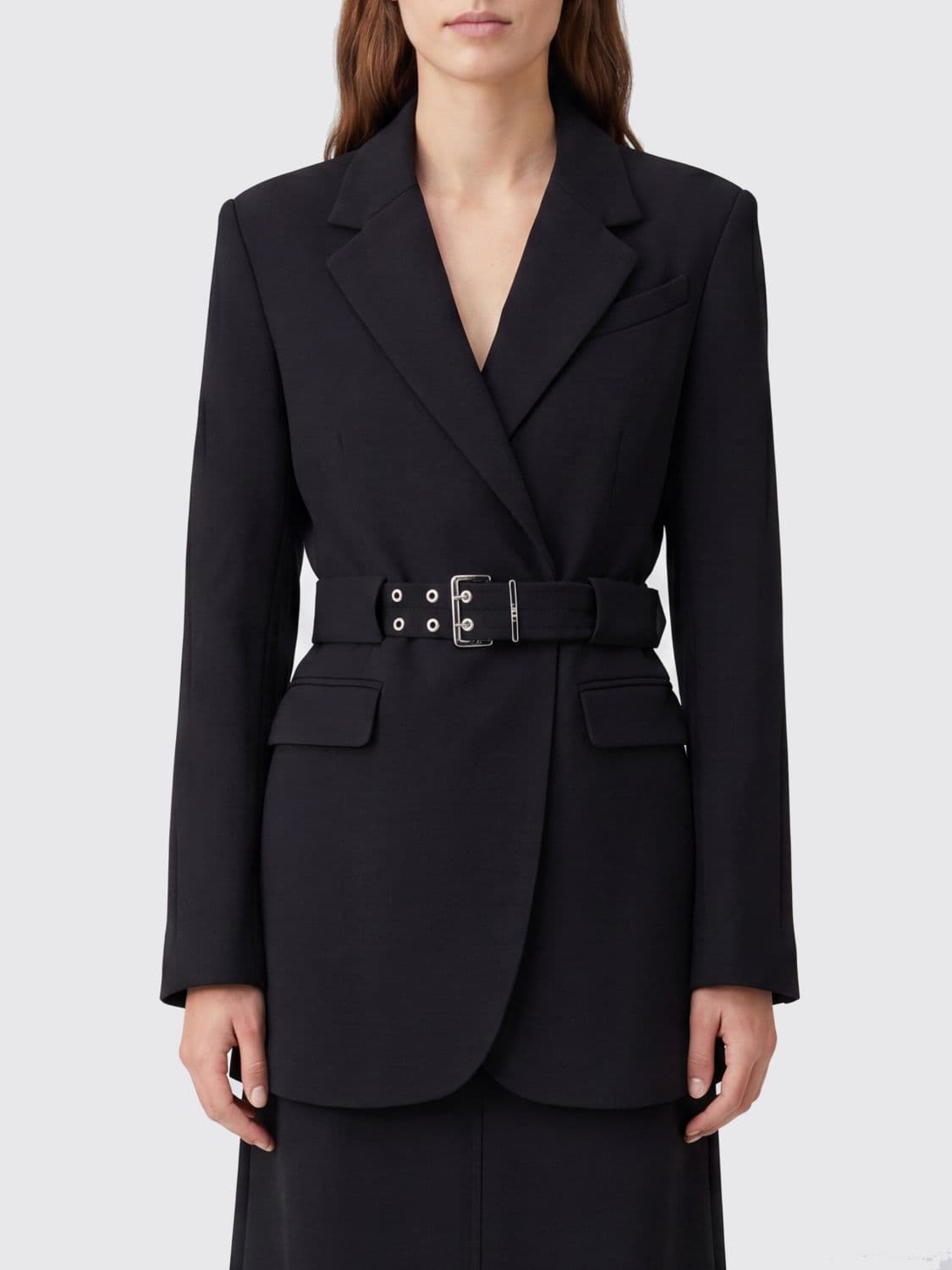 Ganni Single-Breasted Cropped Polyester Blazer with Waist Belt