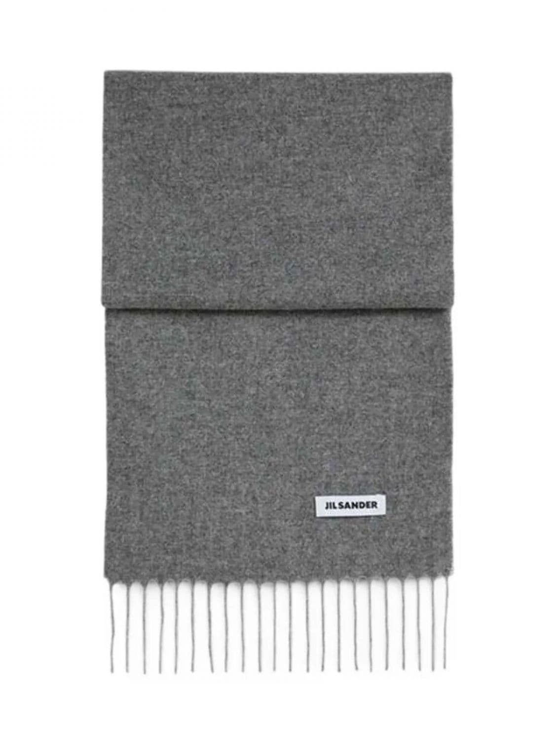 Jil Sander Pure Virgin Wool Scarf with Fringed Edges and Logo