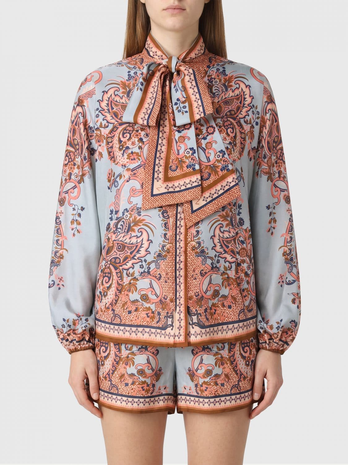 Zimmermann Aster Paisley Silk Shirt with Balloon Sleeves