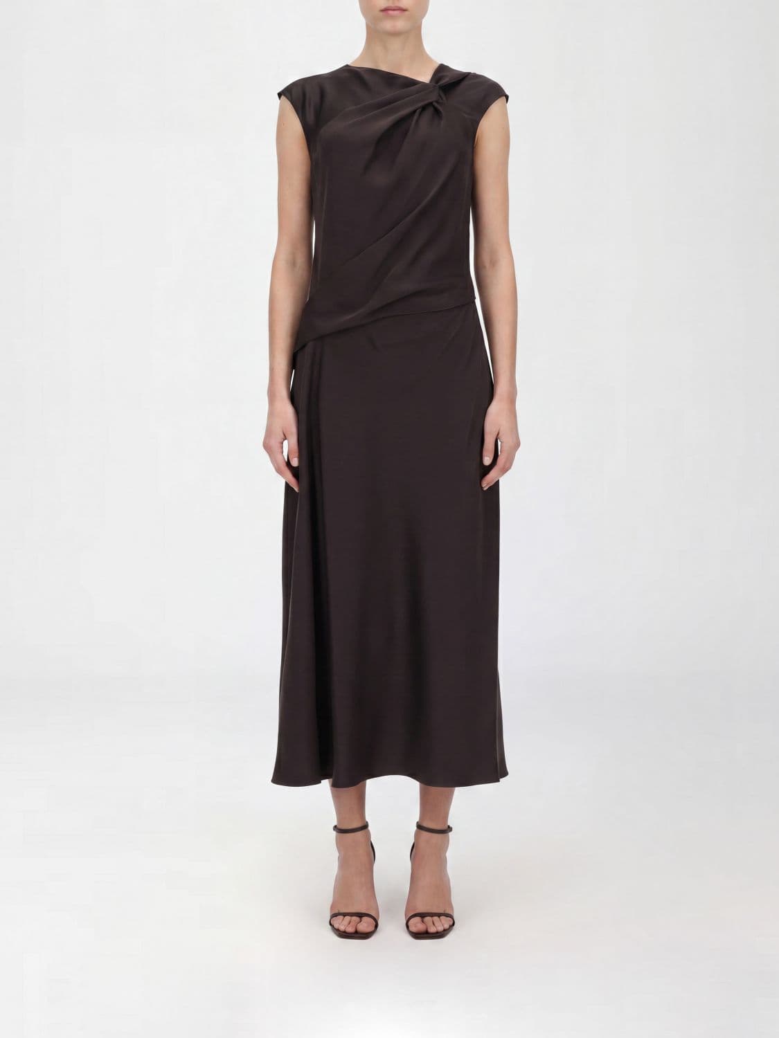 Theory Asymmetric Neckline Satin Midi Ceremony Dress