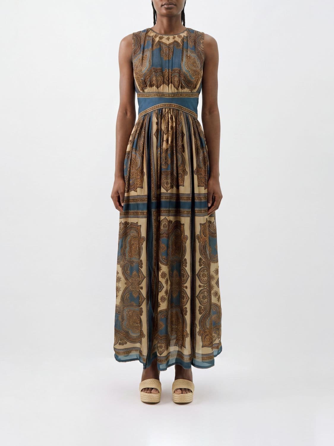 Zimmermann Mahon Ethnic-Print Silk Maxi Dress with Off-the-Shoulder Design
