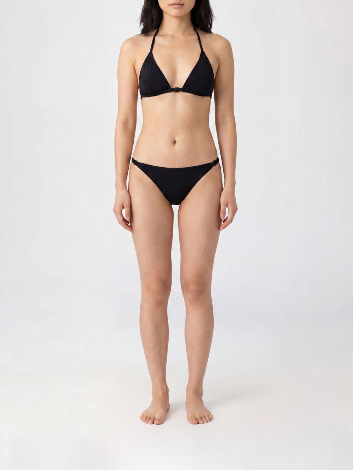 Courrèges Triangle Bikini in Black Nylon with Tone-on-Tone Logo