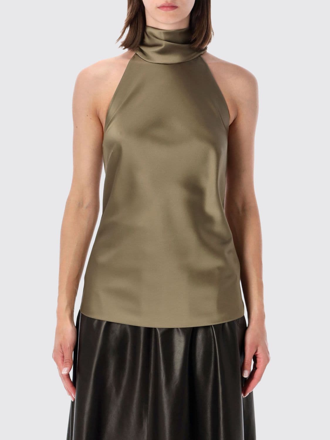 Ralph Lauren Off-The-Shoulder Scarf Neck Satin Slim Fit Top