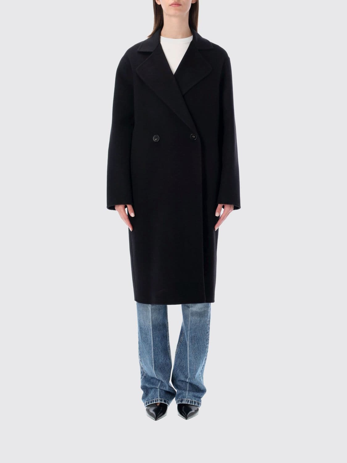 Stella Mccartney Long Double-Breasted Pure Wool Coat with Lapels