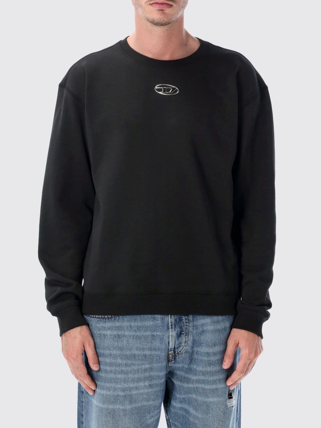Diesel Oval D Logo Cotton Crewneck Jumper with Dropped Shoulders
