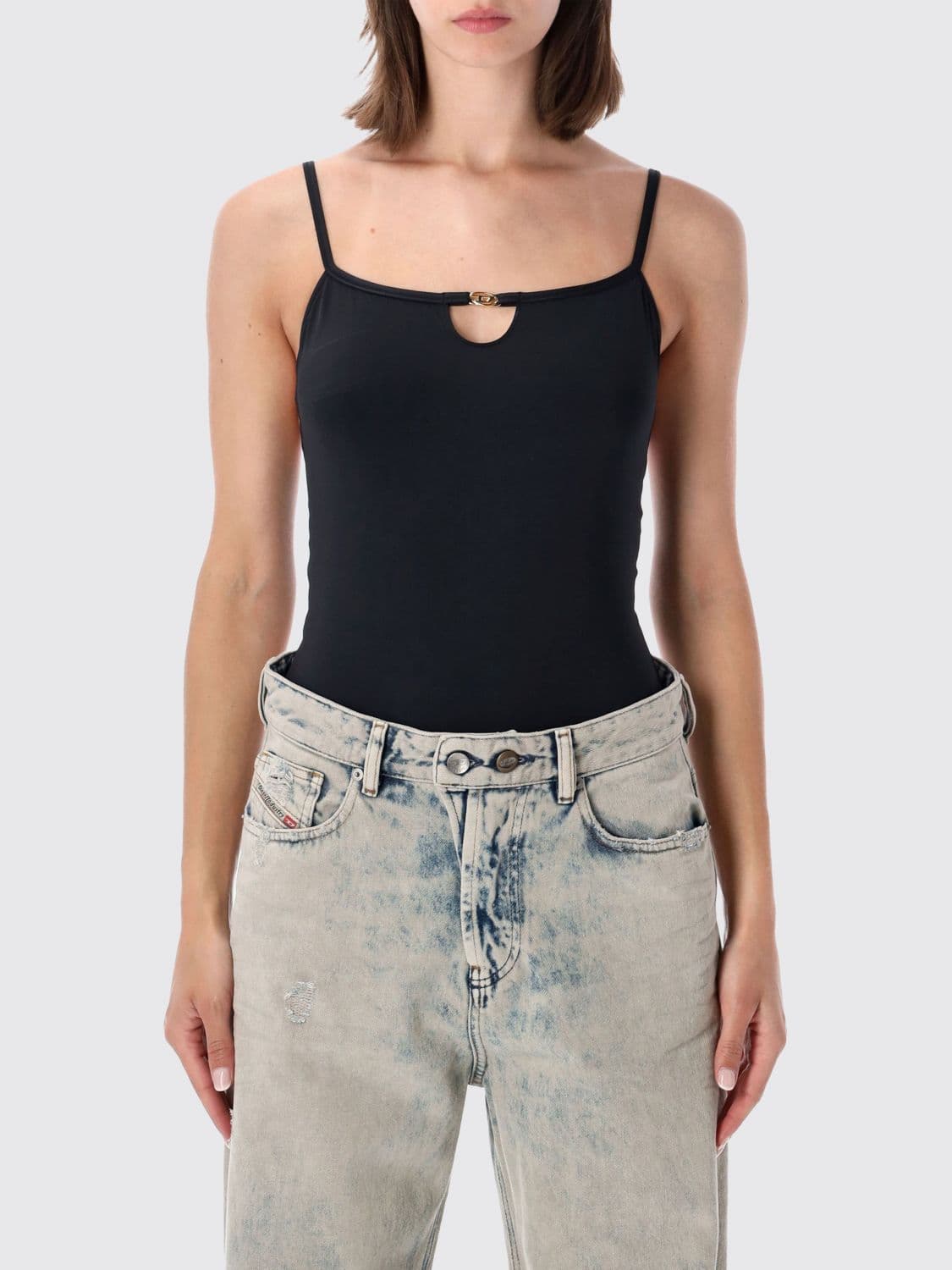 Diesel Oval D Logo Straight-Neck Slim Fit Polyamide Top