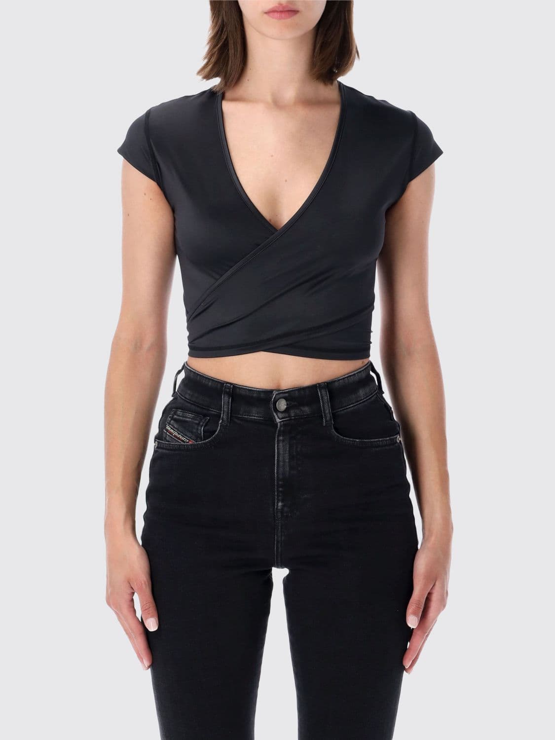Diesel V-Neck Tie-Closure Polyamide Cropped Top