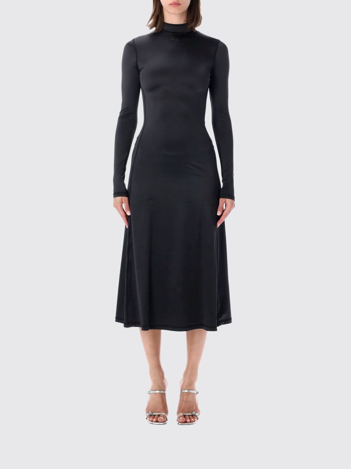 Diesel Oval D Logo Mock Neck Slim Fit Polyamide Midi Dress