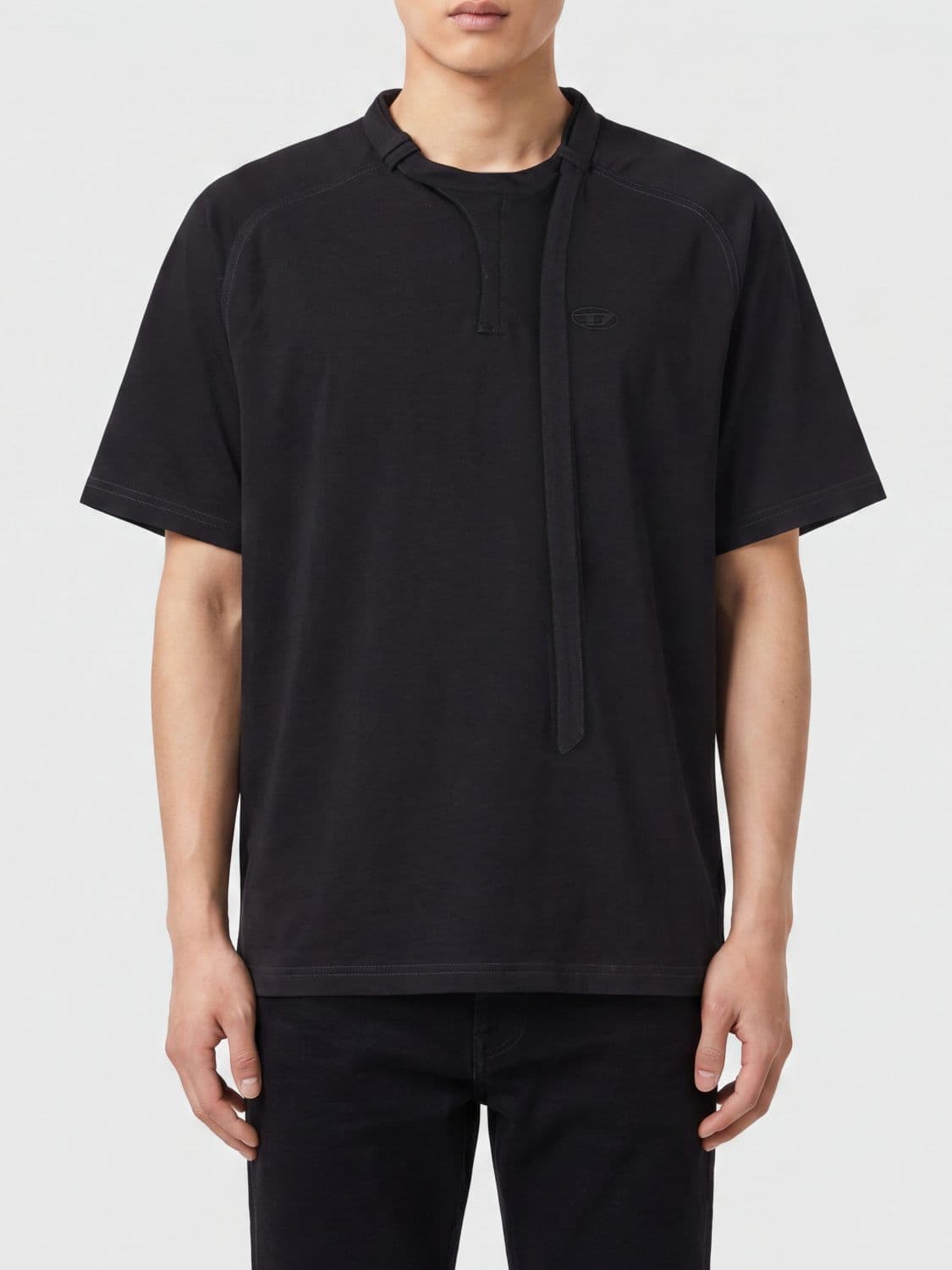 Diesel Crewneck Short-Sleeve Cotton T-Shirt with Straight Hem