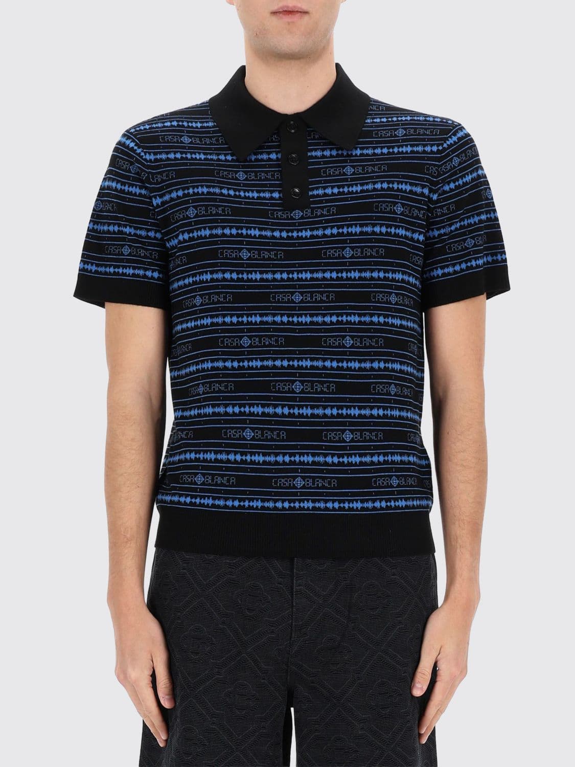 Casablanca Contrast Logo Knitted Wool Polo Shirt