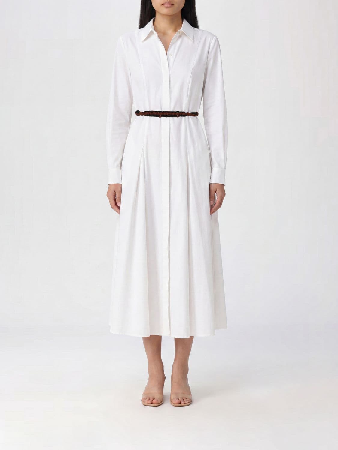 Max Mara Midi Chemisier Cotton Dress with Belt and Long Sleeves · 40