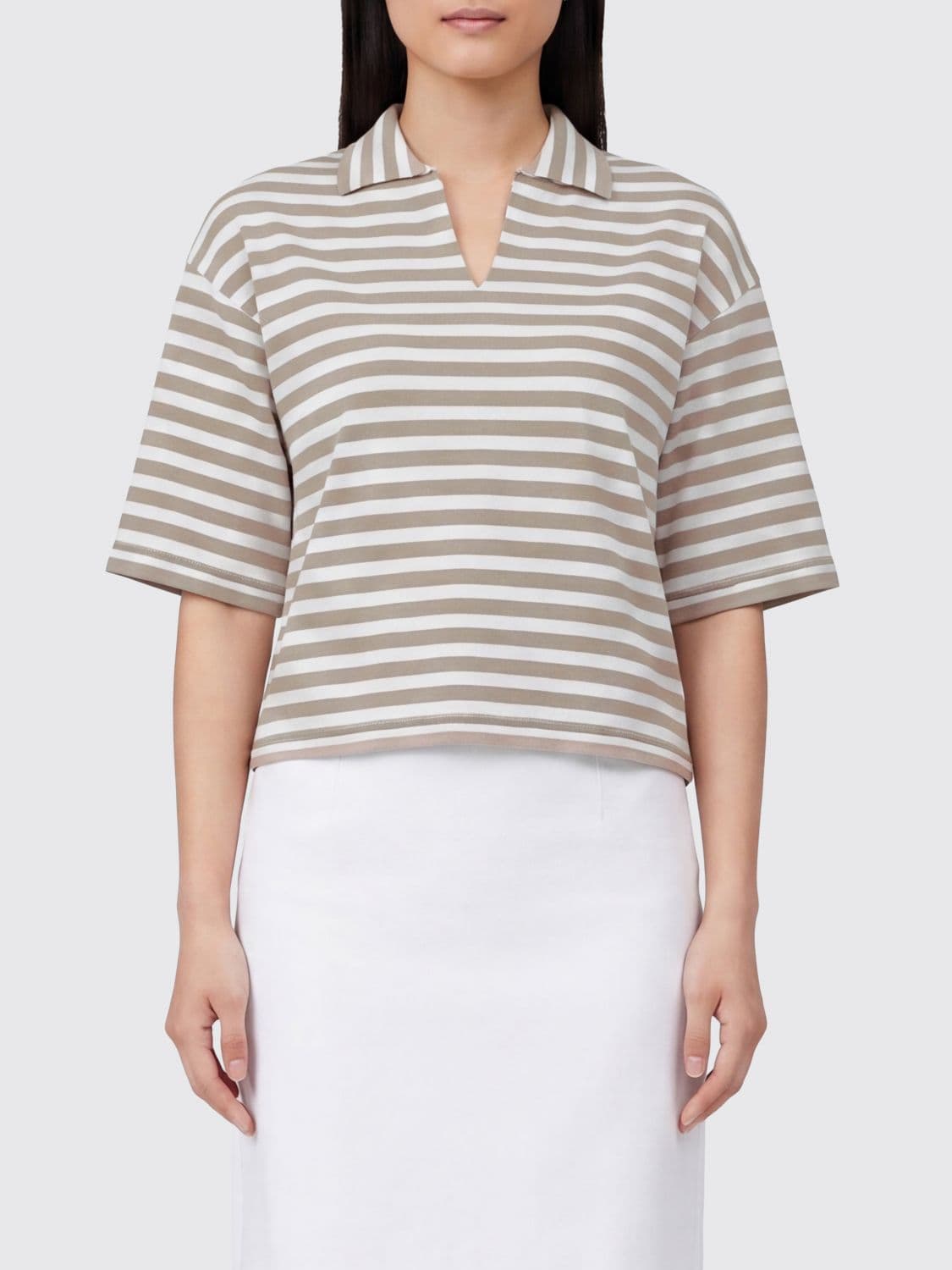 Max Mara Short-Sleeved Viscose Polo with Dropped Shoulders and V-Neck · M