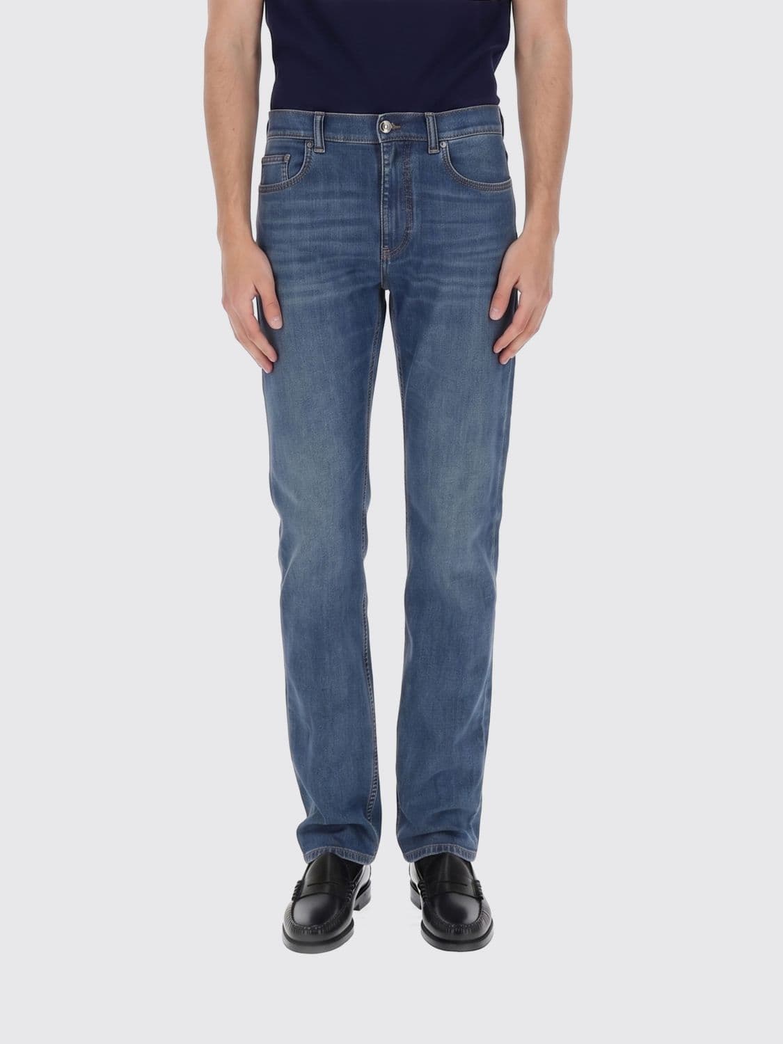 Versace Slim Fit Five-Pocket Cotton Denim Jeans with Logo