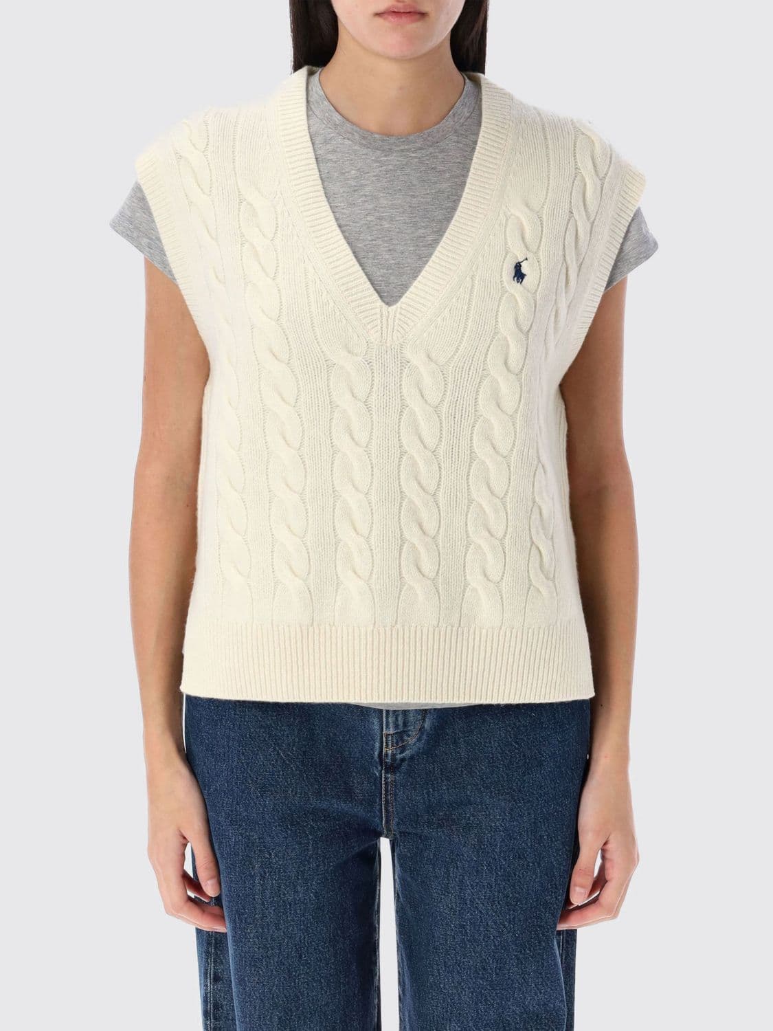 Polo Ralph Lauren Short-Sleeve Cable-Knit Wool and Cashmere V-Neck Jumper