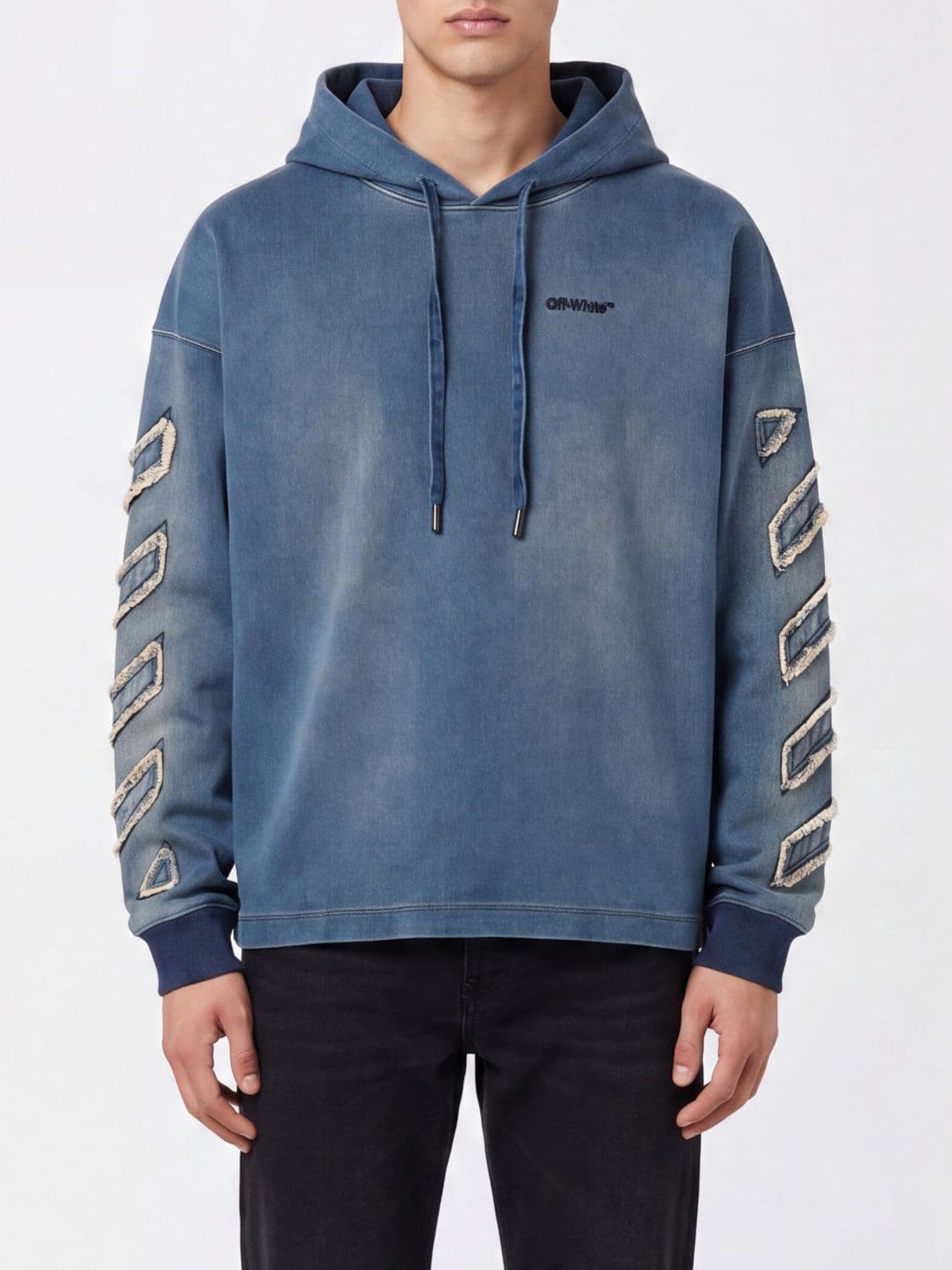 Off-White Contrast Logo Cotton Denim Hoodie