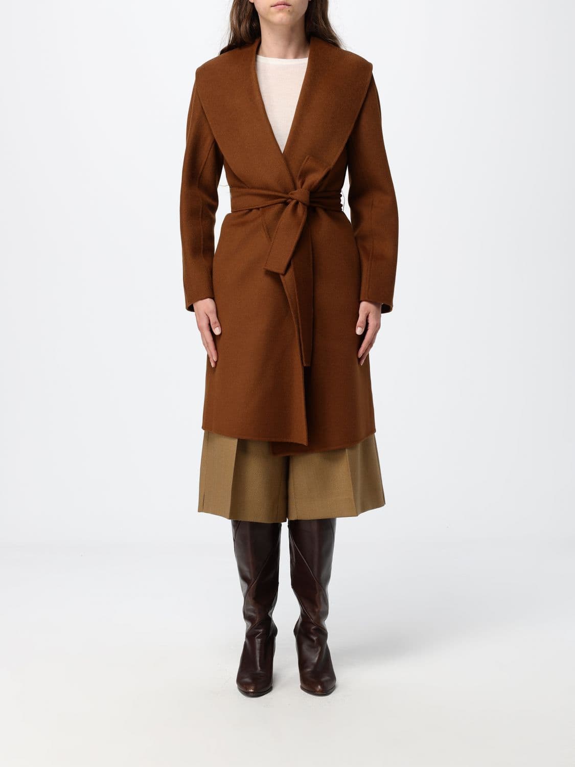 Max Mara Estremo Long Wool and Cashmere Robe Coat with Belt