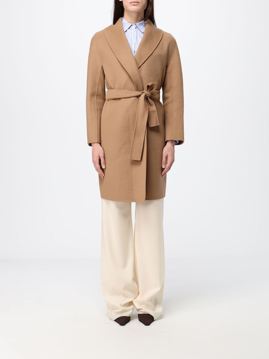 Max Mara Estremo Long Wool and Cashmere Robe Coat with Belt