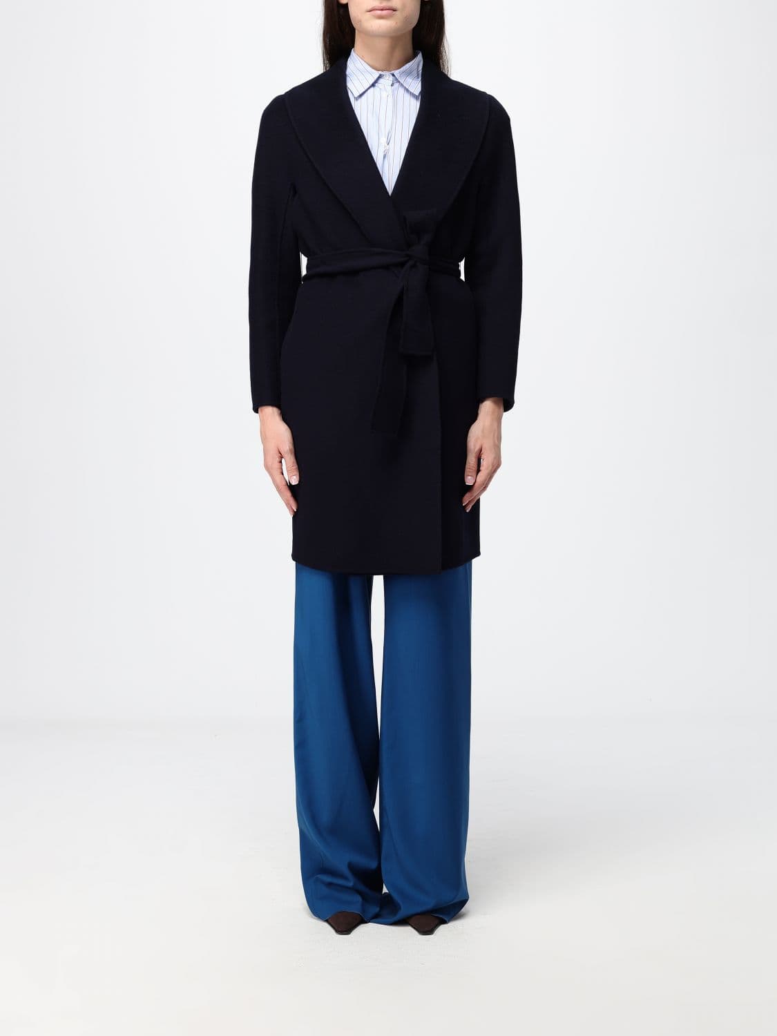 Max Mara Estremo Long Wool and Cashmere Robe Coat with Belt