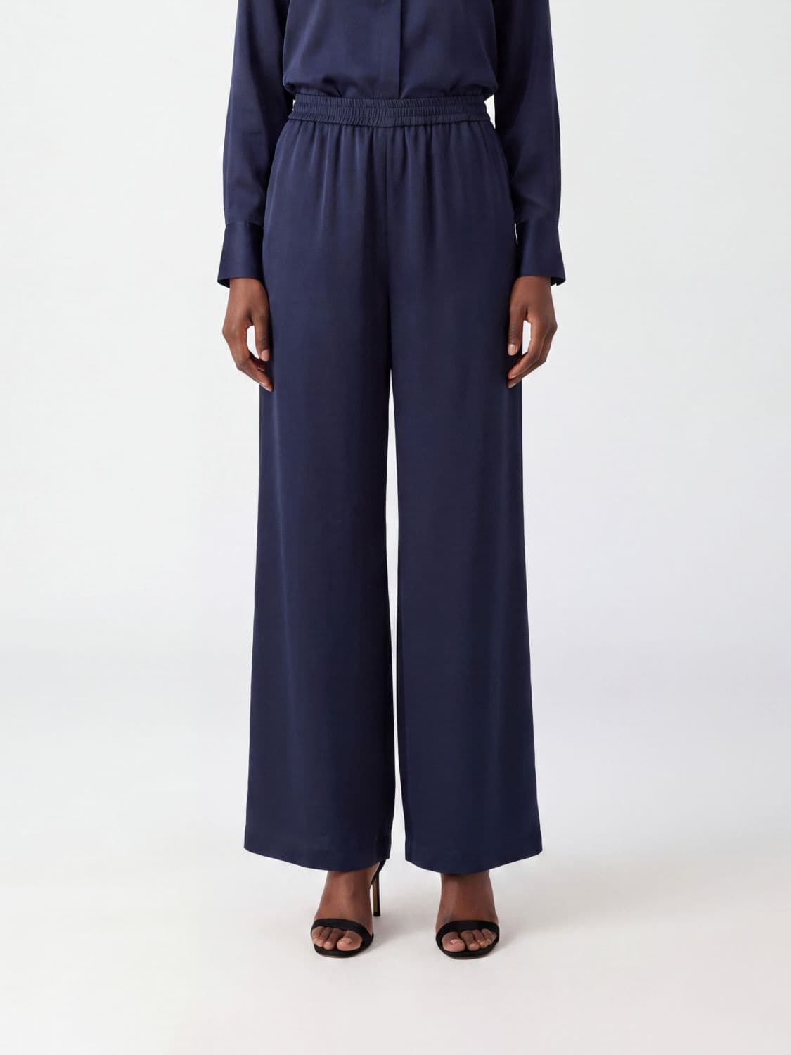 Max Mara Volontà High-Waisted Silk Palazzo Trousers with Elastic Waist