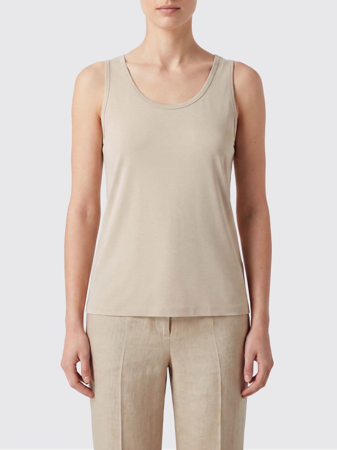 Max Mara Sleeveless U-Neck Slim Fit Crêpe de Chine Top