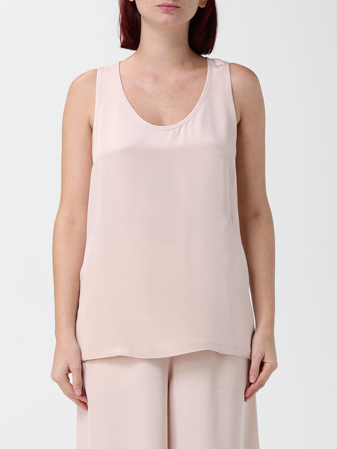 Max Mara Sleeveless U-Neck Slim Fit Crêpe de Chine Top