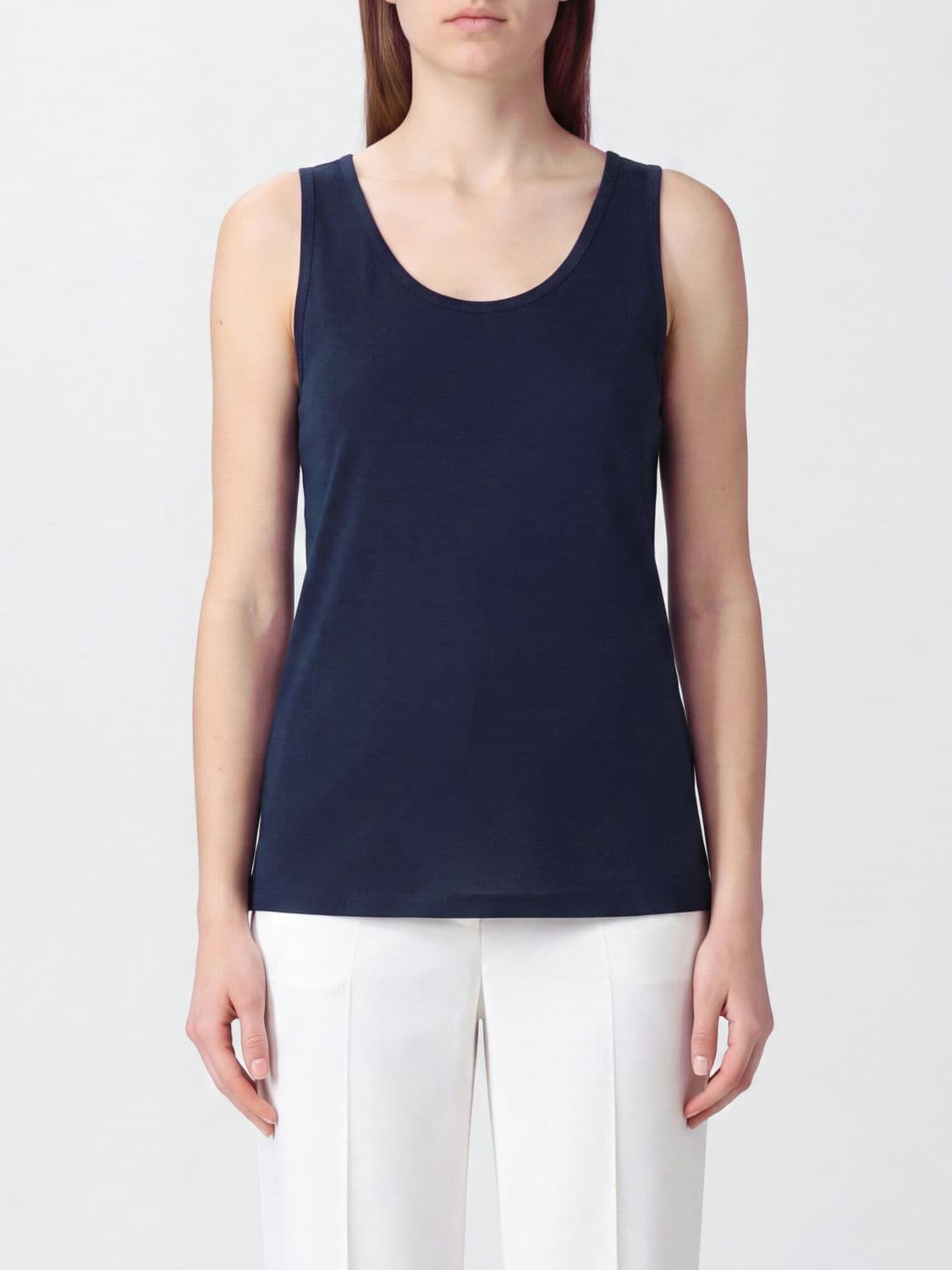Max Mara Sleeveless U-Neck Slim Fit Crêpe de Chine Top