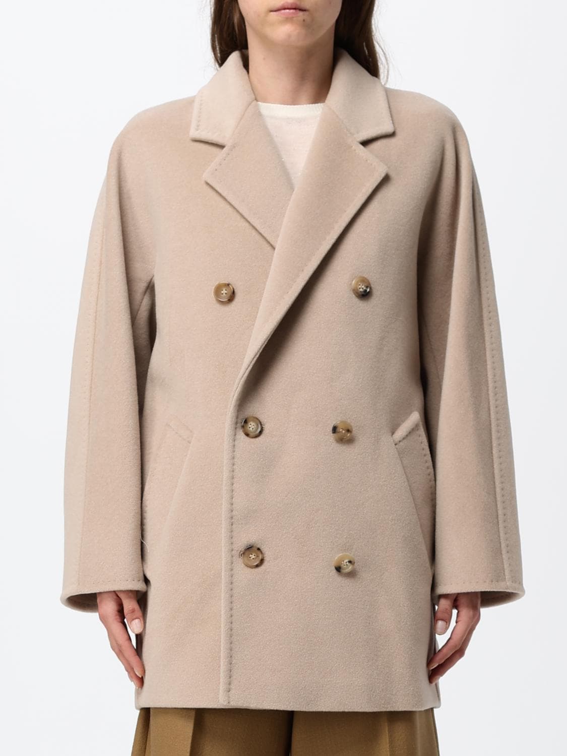 Max Mara Double-Breasted Wool Caban Coat with Relaxed Fit and Lapel Collar