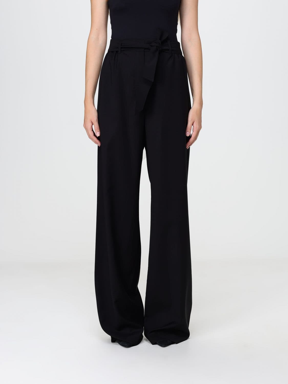 Max Mara Wide Leg Virgin Wool Trousers with Tie Belt at the Waist