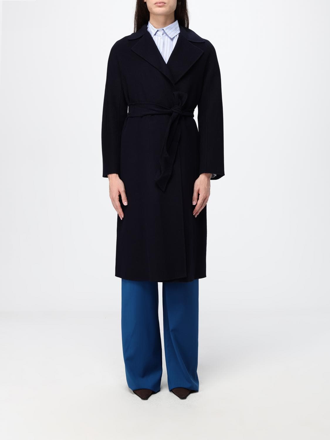 Max Mara Long Belted Wool and Cashmere Robe Coat with Classic Collar