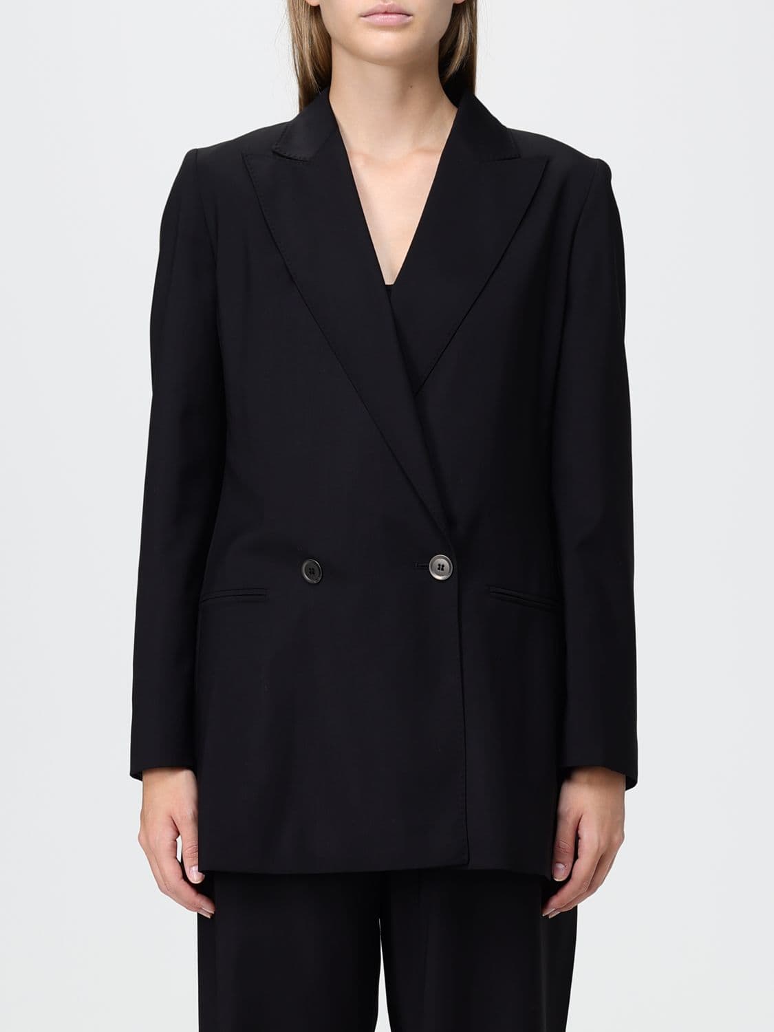 Max Mara Double-Breasted Pure Wool Blazer with Peak Lapels