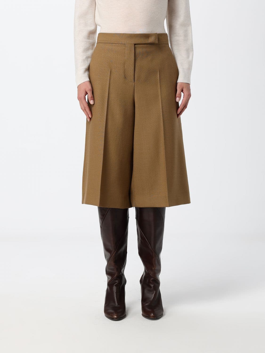 Max Mara Knee-Length High-Waisted Virgin Wool Shorts with Sartorial Cut