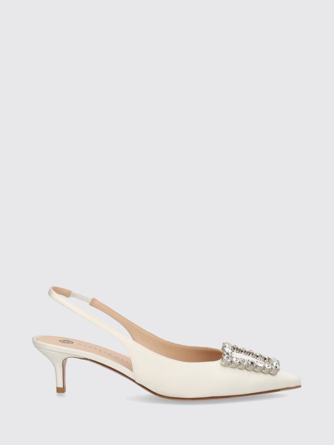 Roberto Festa Futura Bicolour Satin Slingback Court Shoes with Jewel Buckle and Low Heel