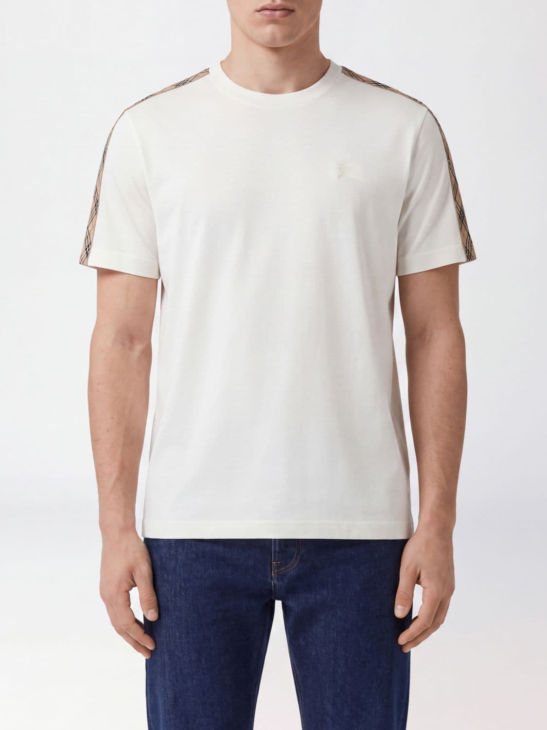 Burberry Cotton T-Shirt with EKD Logo and Check Pattern Bands