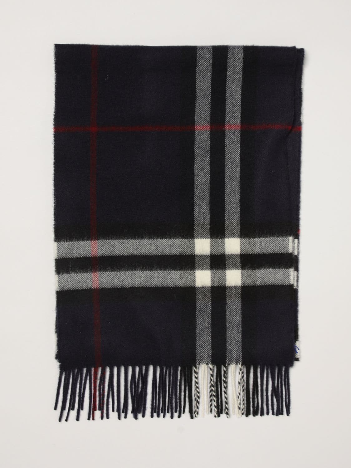 Burberry Fringed Check Scarf in Pure Cashmere