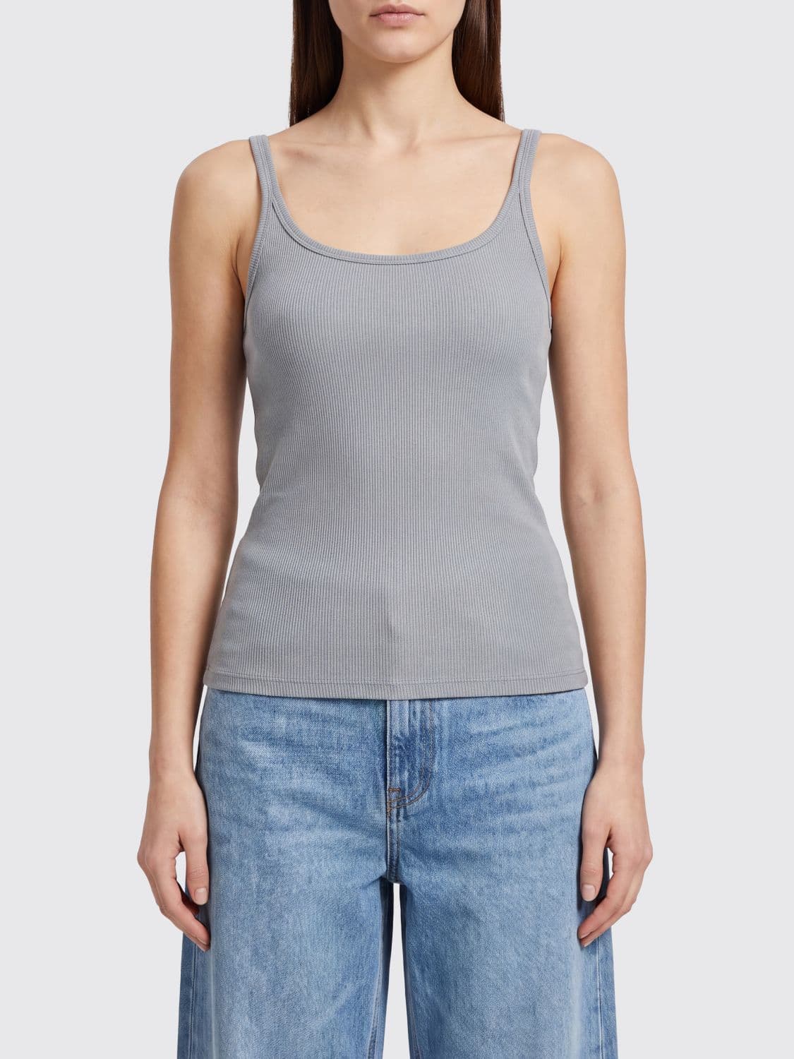 Msgm Slim Fit Viscose Top with Thin Straps and Round Neck