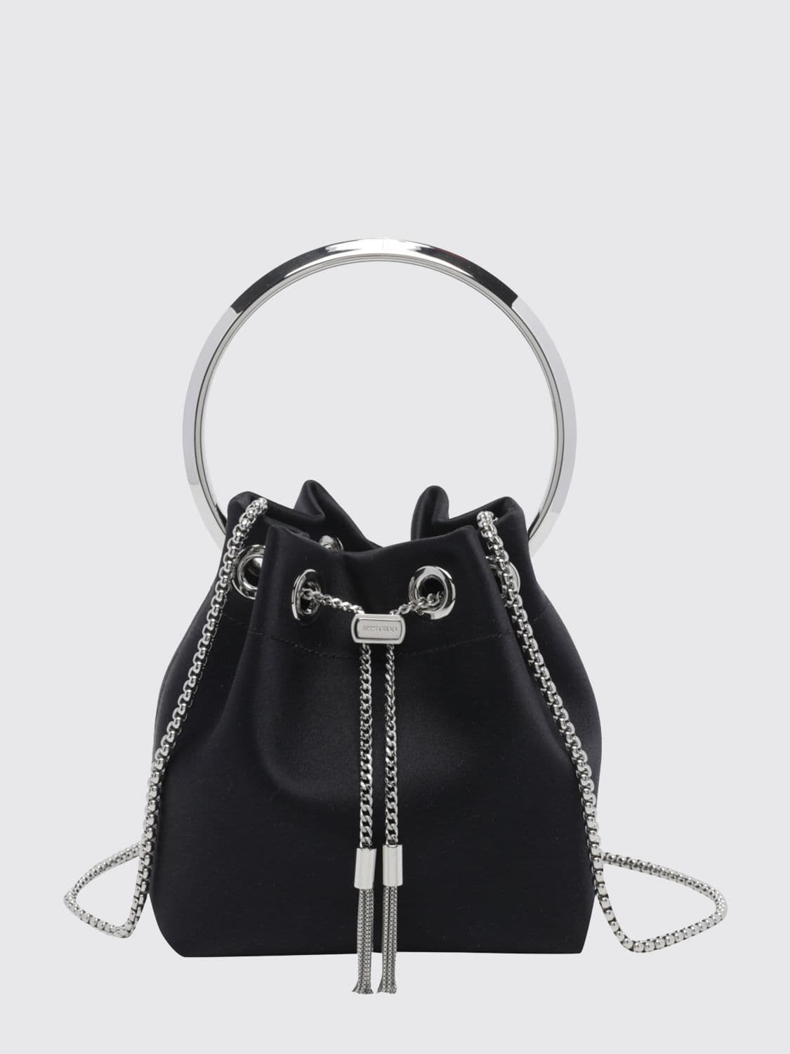 Jimmy Choo Bon Bon Satin Mini Bag with Metallic Handle and Drawstring