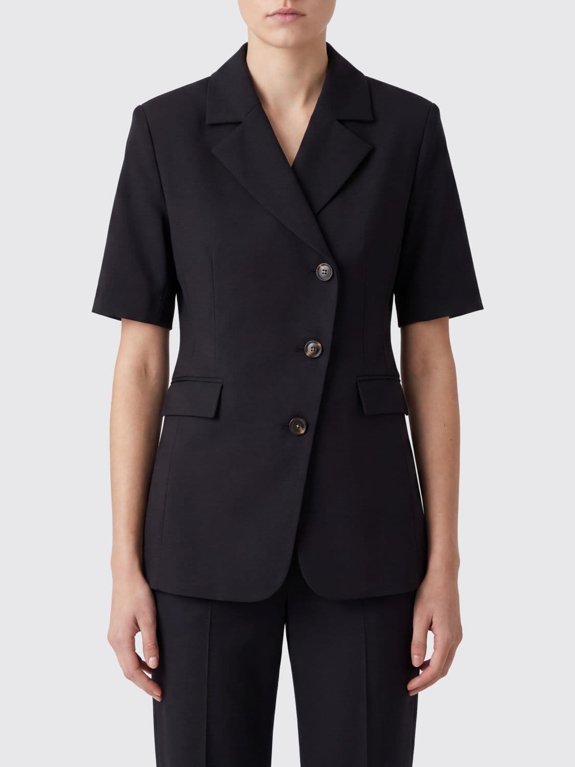 Ganni Short-Sleeved Cropped Double-Breasted Blazer in Organic Cotton · 38