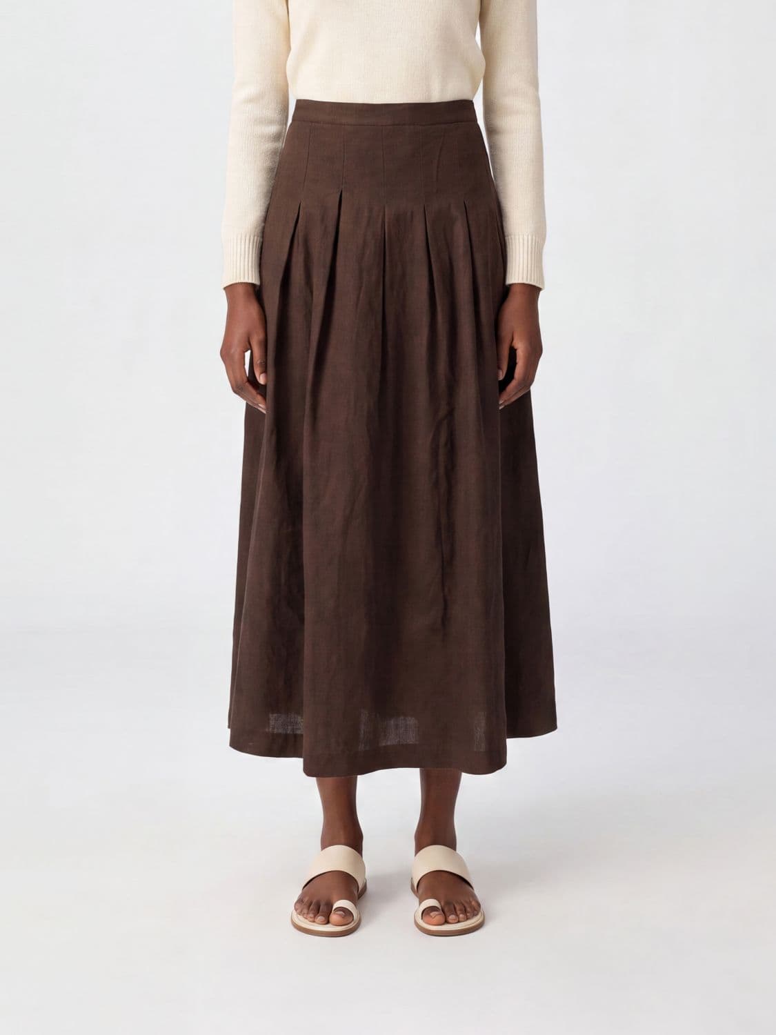 Pt Torino High-Waisted A-Line Cotton Midi Skirt with Side Closure · 38