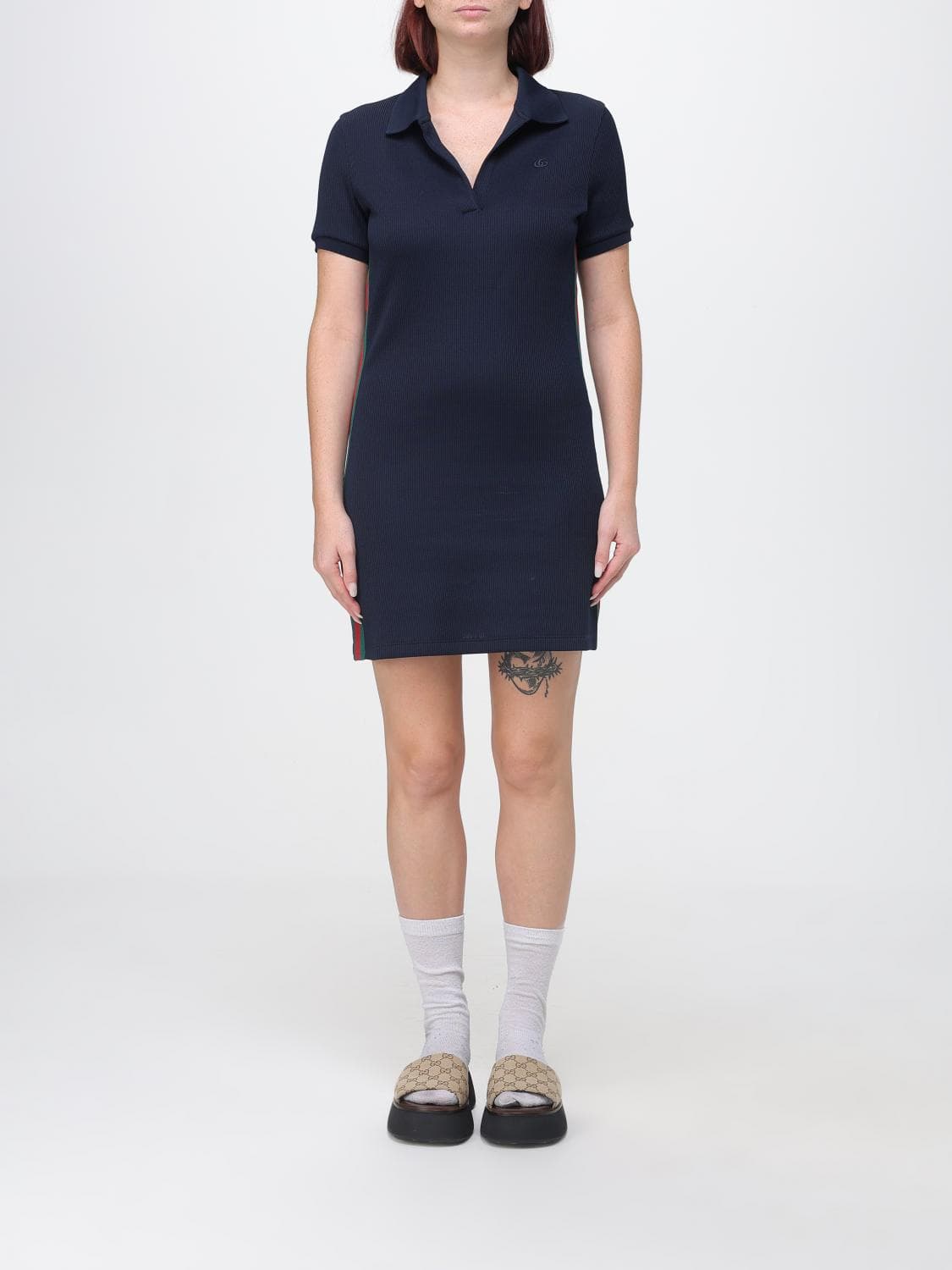 Gucci Web Detail Cotton Jersey Polo Mini Dress · M