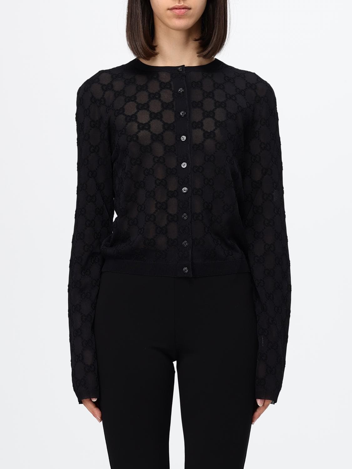 Gucci Slim Fit Crêpe Cardigan with GG Monogram and Crew Neck