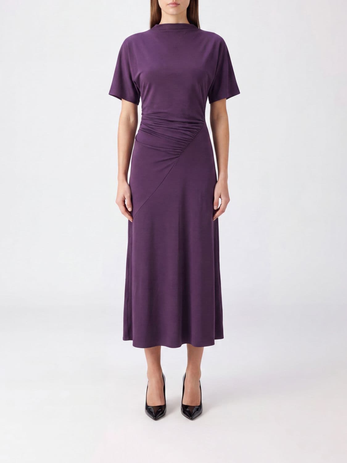 Victoria Victoria Beckham Blousey Stretch-Jersey Short-Sleeved Midi Sheath Dress