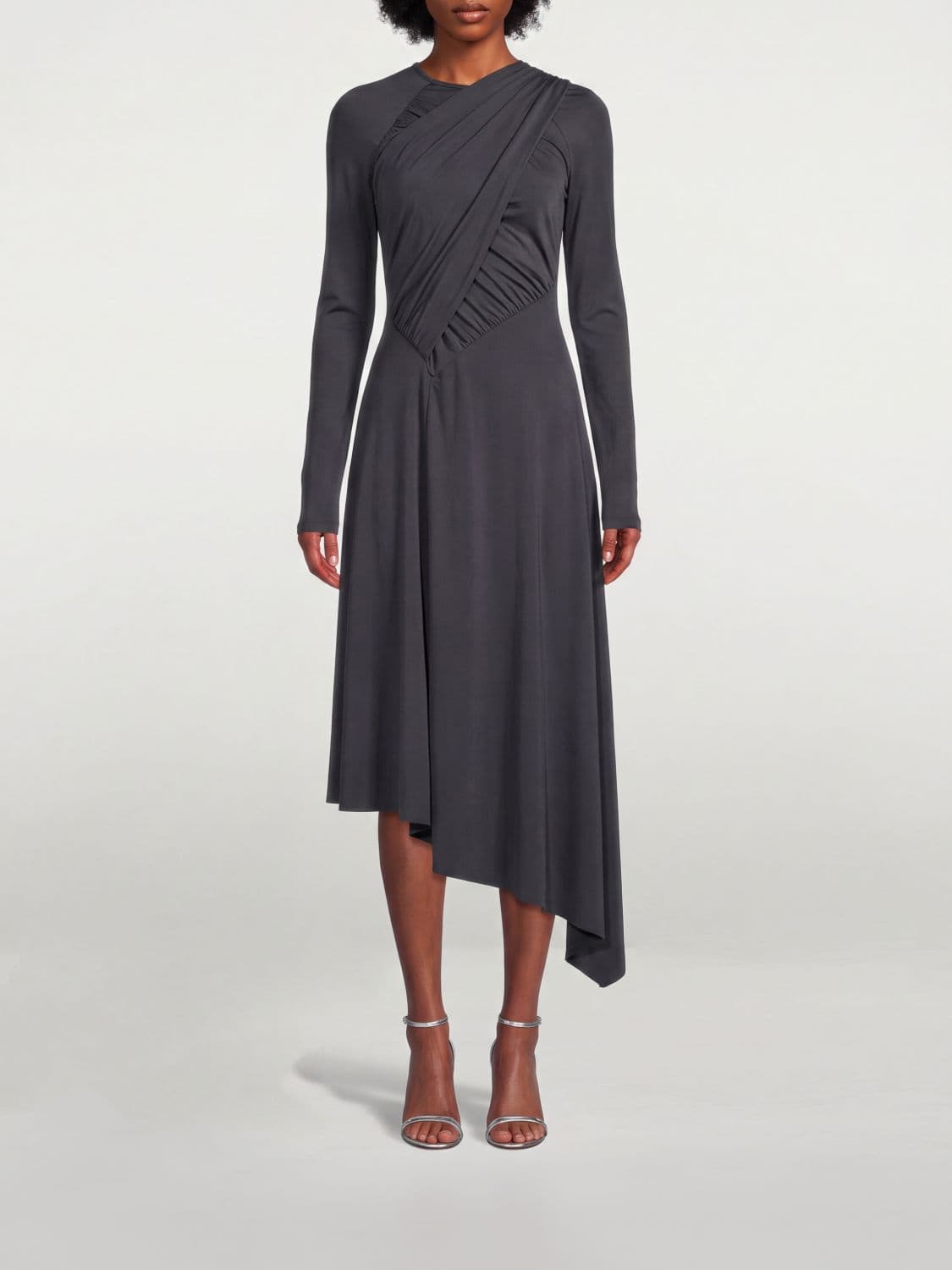 Victoria Victoria Beckham Asymmetrical Draped-Jersey Long-Sleeved Midi Dress