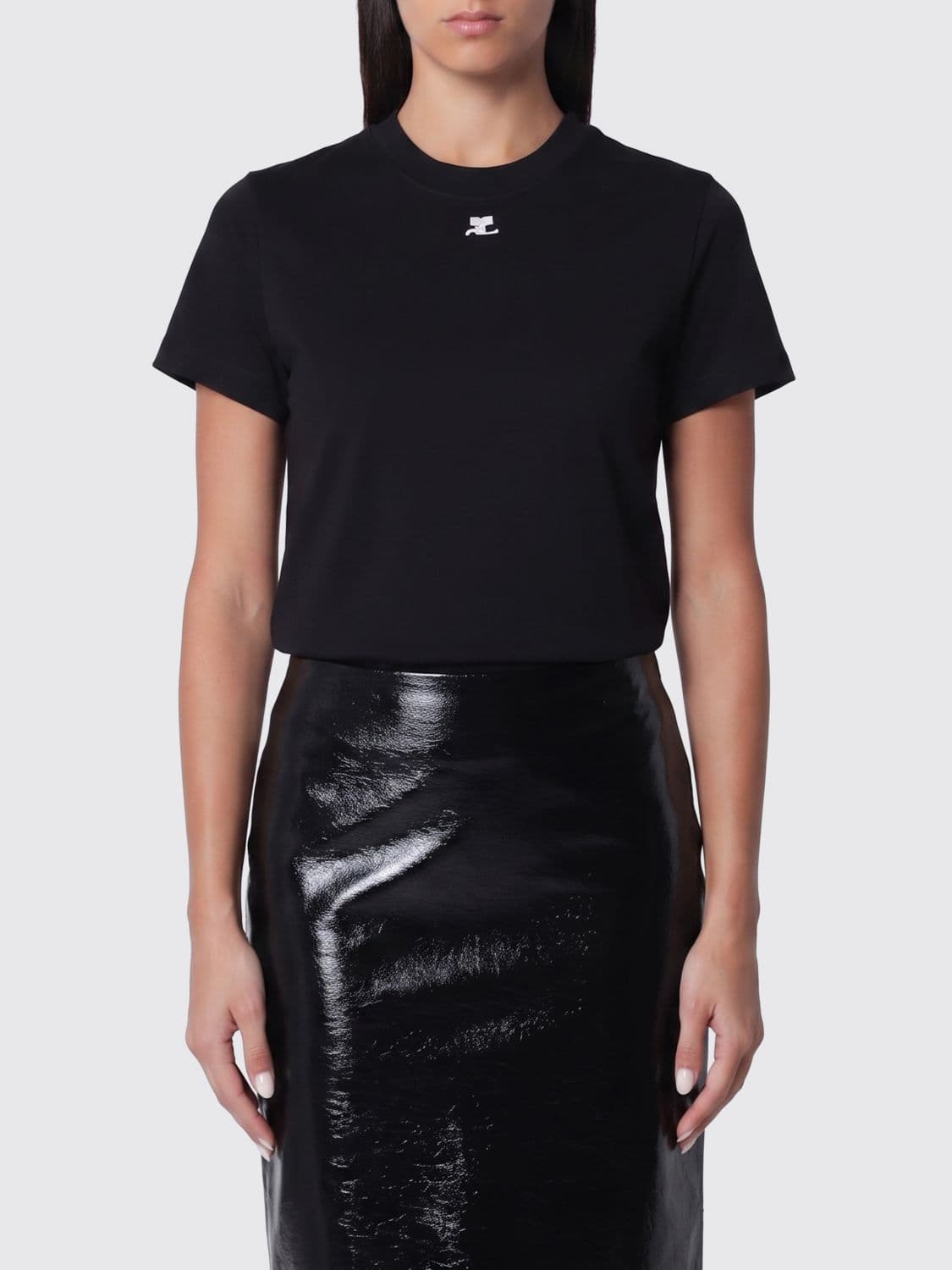 Courrèges Cotton Crewneck T-Shirt with Contrasting Front Logo