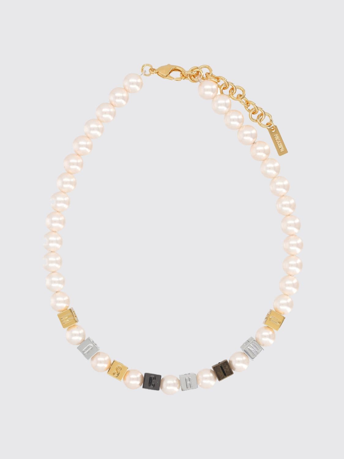 Moschino Couture Metal Choker Necklace with Faux Pearls and Crystals