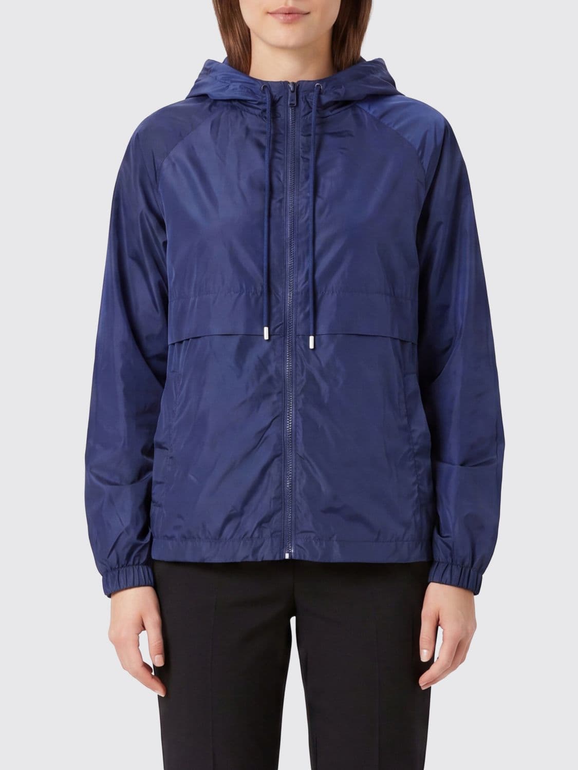 Semicouture Technical Fabric Windbreaker Jacket with Hood and Zip Closure