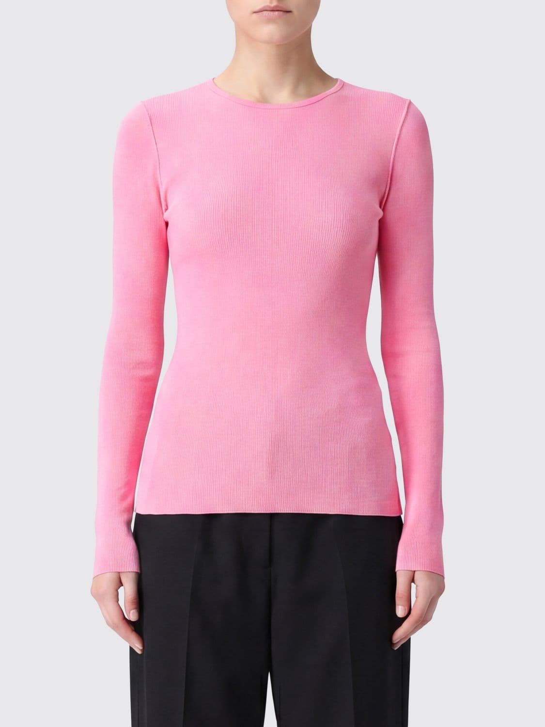 Msgm Slim Fit Long-Sleeved Viscose T-shirt with Crew Neck