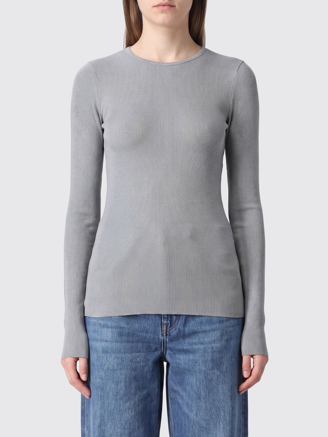 Msgm Slim Fit Long-Sleeved Viscose T-shirt with Crew Neck