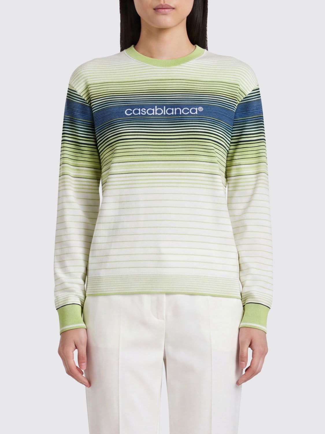 Casablanca Striped Pima Cotton Long-Sleeved T-shirt with Logo