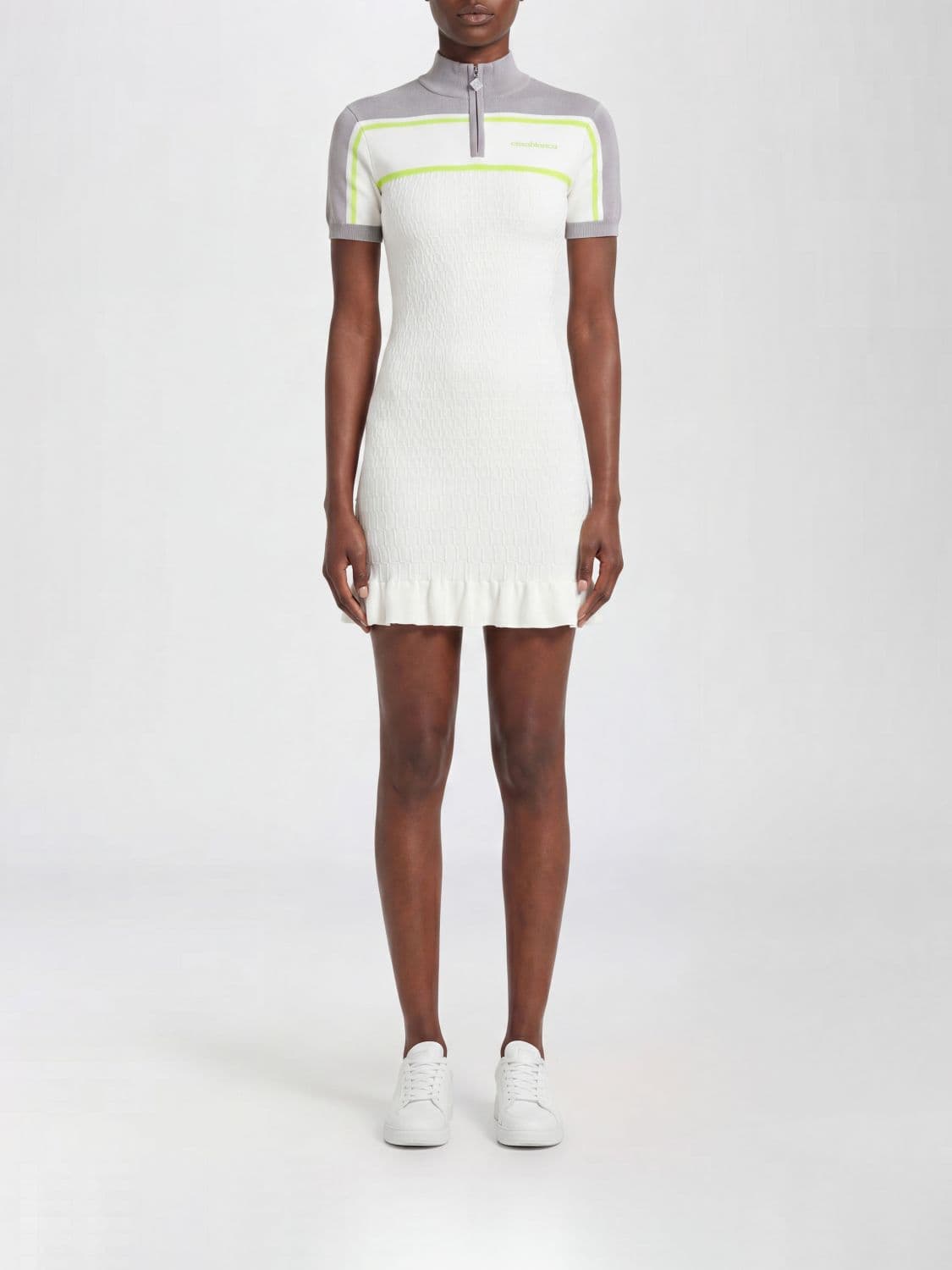 Casablanca Striped Viscose High-Neck Mini Sheath Dress