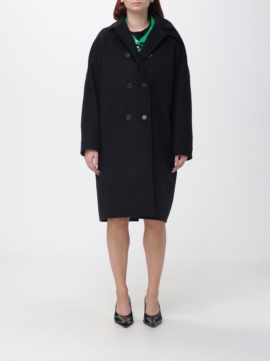 Courrèges Double-Breasted Wool Coat with Lapels and Dropped Shoulders